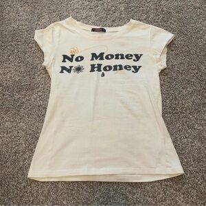 TParty No Money No Honey Baby Tee Graphic Top White Cream Fitted Medium Y2K